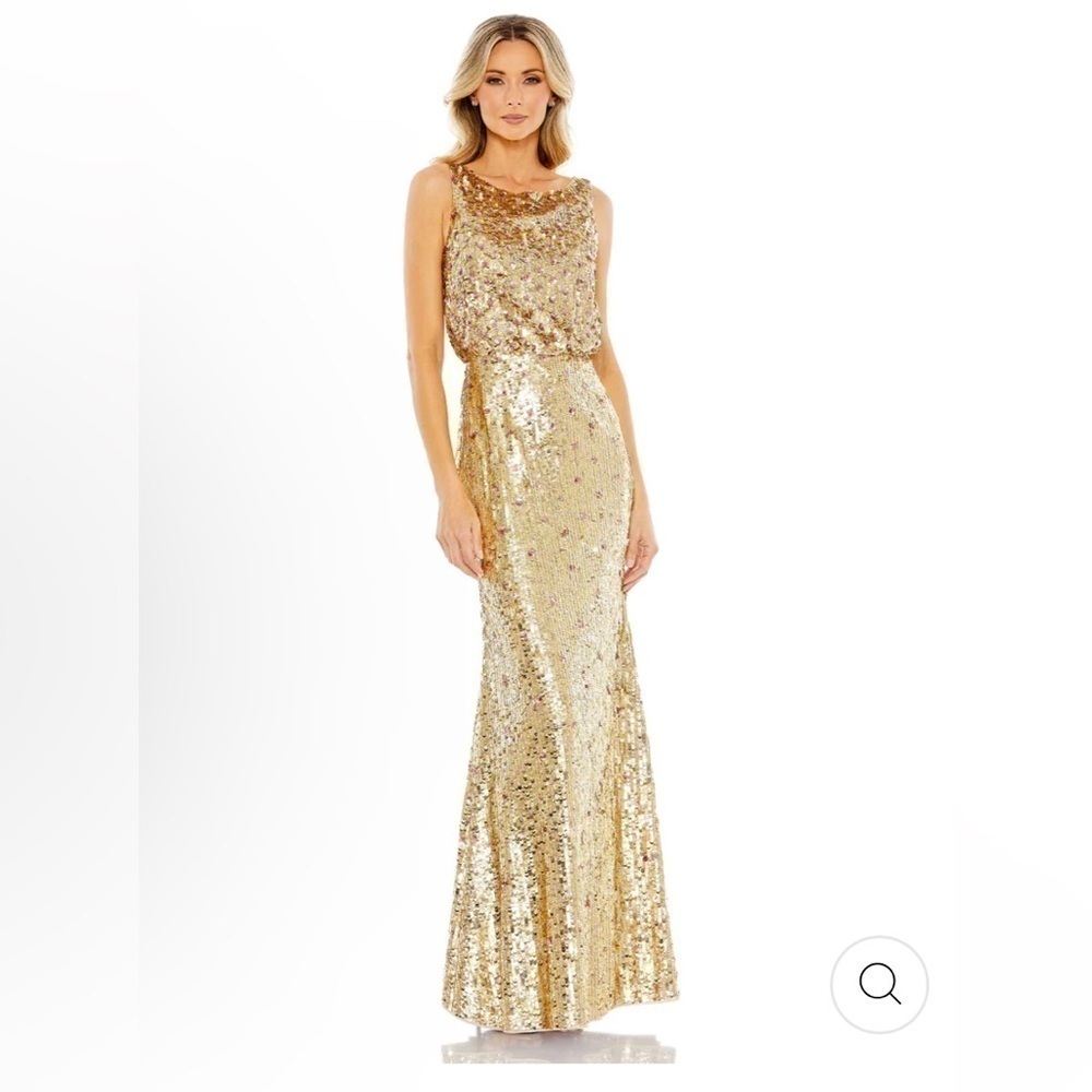Mac Duggal 93645 Sequin Sleeveless High Neck Gold